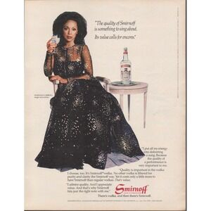 Smirnoff Vodka Diahann Carroll Celebrity Bar Deco Man Cave Alcohol Print Ad 1983